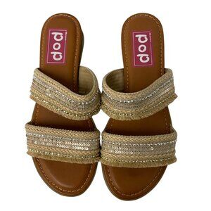 Pop Travel Womens Sandals Size 7 Natural Tan SlipOn Flat Beaded Sequin Flats NWT